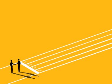 Ticaret savaşını bitir. Koşu bandının başlangıç noktasında iki işadamı el sıkışıyor.