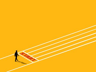 İşadamı başlangıç noktasına gidiyor. Yeni bir işe başlamak için, yeni bir işe başlamak için. vektör