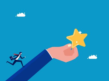 En iyi işi yapmak için motive et. İş adamı dev elde yıldıza doğru koşuyor.