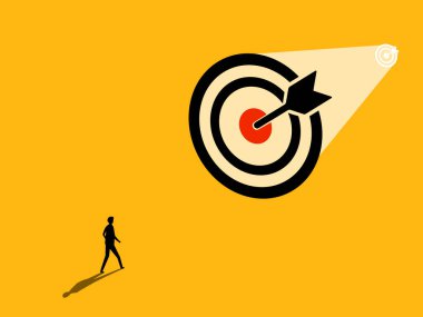 Şirket hedefine doğru yürüyen adam, gelecekteki başarıya doğru giden kavram.