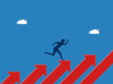 Kariyer gelişimi konsepti. Büyüyen okun üzerinde koşan bir iş adamı