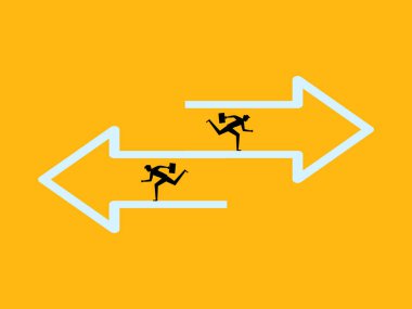 Değişim ve iletişim, çatışma ya da anlaşmazlık konsepti. ok üzerinde veri transferi yapan iki İşadamı