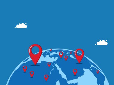 Uluslararası dalları genişletmek, dünya çapında haritayı işaretlemek. vektör