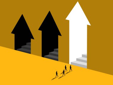 Büyüme kârı. İşadamı kapıyı en yüksek okla seçer.