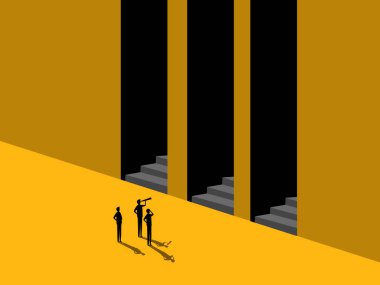 Başarı. Takım İşadamı doğru kapıyı seçiyor.