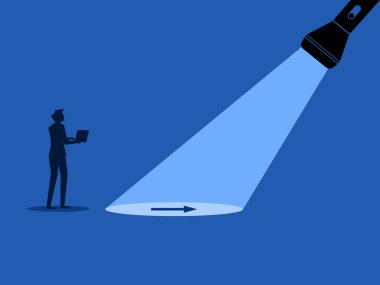 Vizyoner lider, yol göstermene yardım et. İşadamı kılavuz ışığı takip eder