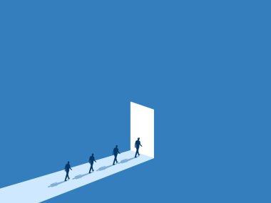 Meydan okuma, yeni iş fırsatı, iş grubu aydınlık kapıya yürür.