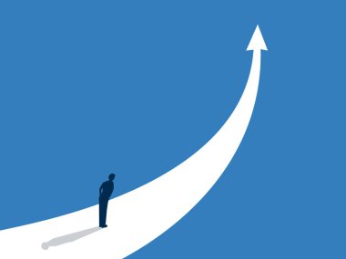 İş büyümesi, İşadamı gelecekteki hedeflere ulaşmak için ayakta duran ve yol analizi yapan