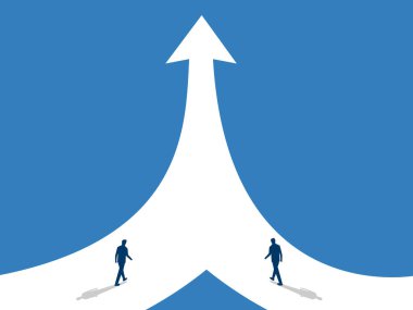 Karşılıklı başarı, birleşme, aynı yolda giden iki işadamı.