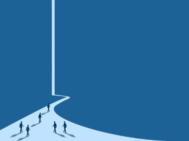 Bir grup insan uzun ve büyüyen bir yolda yürüyor.