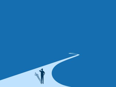 Yalnız, uzun ve zor bir yolda duran insanlar. İş konsepti