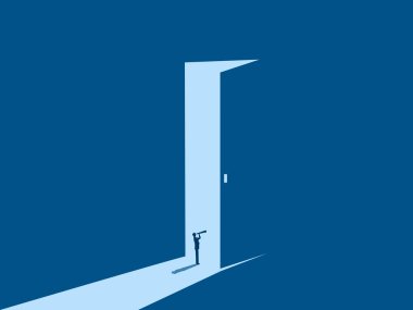 Gelecek, Fırsat, İş adamı büyük kapıdaki teleskopa bakıyor.