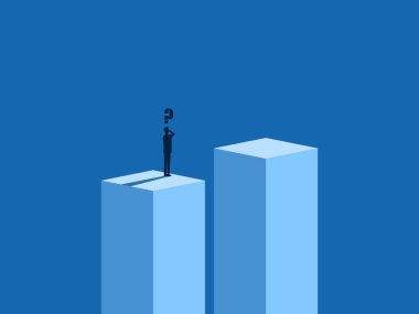 İş adamı engellerin boşlukları üzerinde düşünür ve karar verir