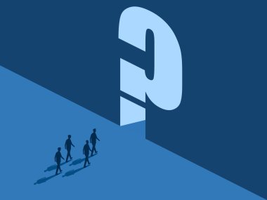 Problemi çözmeye yardım eden İşadamı grubu soru işaretine doğru yürüyor