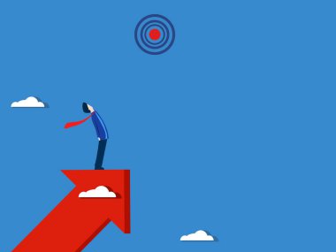 Hedefe ulaşın, İş adamı büyüme grafiğinde hedefe bakıyor