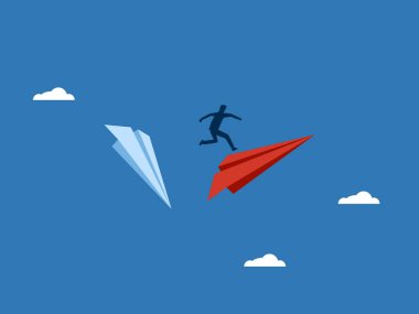 Kariyer değişikliği. İşadamı kağıttan bir uçaktan atladı.