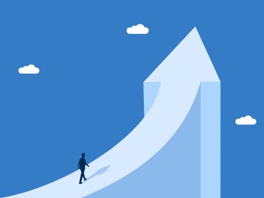 Büyüme yolu, büyüyen okun üzerinde yürüyen iş adamı