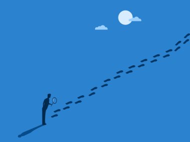 İlham, Arama, İzleme, İşadamı Ayak İzlerini İzlemek için Büyüteç Kullanıyor