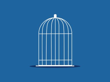 Mavi arka planda beyaz kuş kafesi