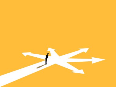 İş adamı bir yol ayrımında seçim yapıyor.