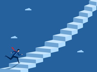 Büyüyor, işadamı uzun bir merdiven çıkıyor.