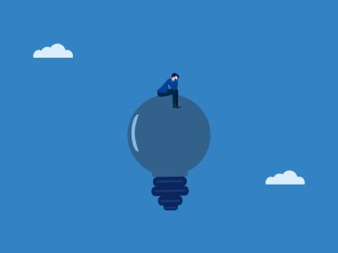 Burnout, üzgün iş adamı ampulün üzerinde, iş konsepti