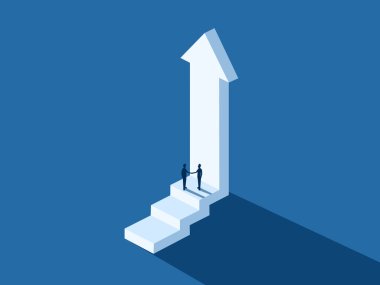 Creating Success Together, Two Businessmen Holding Hands on the Growth Arrow