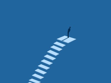 Finding a new way, Success, Businessman confused at the top of the ladder