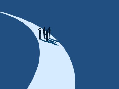 Arriving at the final point, business team stands at the bend