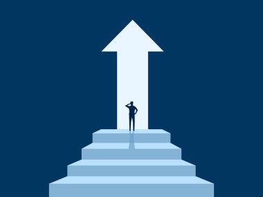 New Path, Businessman Walks Up Stairs Finds Exit Opportunity Arrow Growth