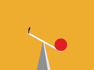 Businessman on the balance pushes himself higher