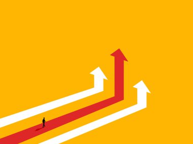 Development, Businessman travels where the arrow points highest