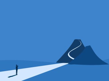 businessman look for a way to conquer the mountain