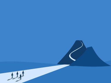Determination, ambition, team of businessmen go to conquer the mountain