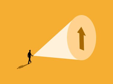 İlerlemeyi tavsiye eder, İşadamı feneri tutar ve büyüyen gölgeyi görür