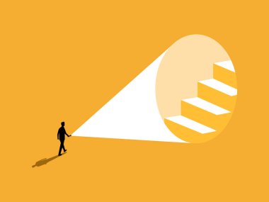 İlerlemeye Giden Yol 'u keşfedin, İşadamı Merdivenlere Fener Tutuyor