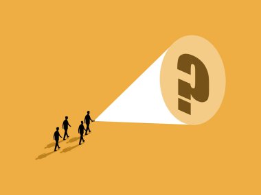 İş adamı elinde fenerle sorunları çözmek için soru soruyor.