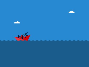 İş adamı lider, deniz dalgalarının engellerini aşarak yelken açıyor.