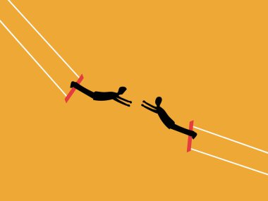 Risk, meydan okuma, iki iş adamı akrobasi koordinasyonunda sallanıyor