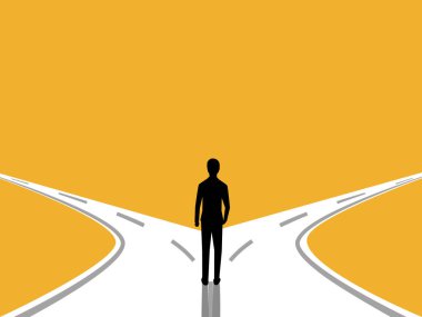 Karar verme, iş adamı çift yönlü yolda.