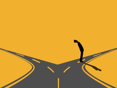 İş adamı bir yol ayrımında kendi yolunu seçer.