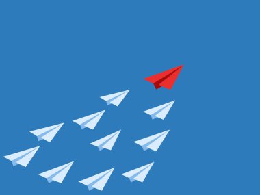 Kırmızı kağıt uçak gruba liderlik etmek için uçuyor.