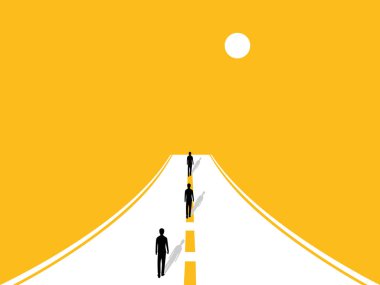 Profesyonel yarışma, bir grup işadamı ana caddede yürüyor.