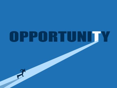 Fırsat kapısı, iş adamı fırsata doğru koşuyor