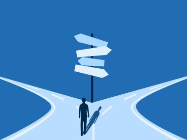 Doğru Yol 'u Seçen İşadamı Bir Kavşaktaki Birkaç Sokak İşaretinde Duruyor