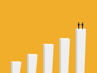 Başarı için birleşen iki işadamı, büyüme çubuğu grafiğinde el sıkışıyor