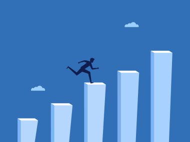 Büyüme çubuğu üzerinde adım adım çalışan bir işadamı