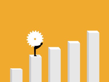 İş adamı, büyüme çubuğu grafiği üzerinde çok çalışıyor.