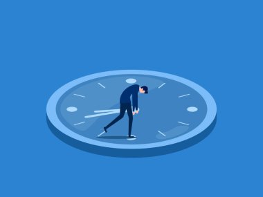 Zaman kaybı, üzgün iş adamı zamana karşı yürüyor.