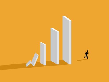 Tehlikeden kaçın, iş adamı yıkılan dominolardan kaçar.